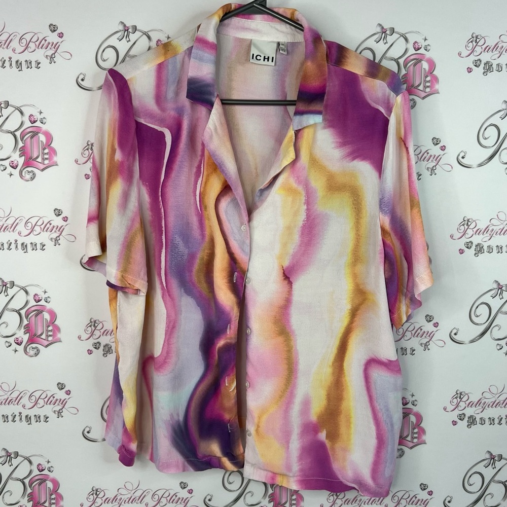 Ichi button down swirl groovy swirls water color Multicolor Abstract Shirt